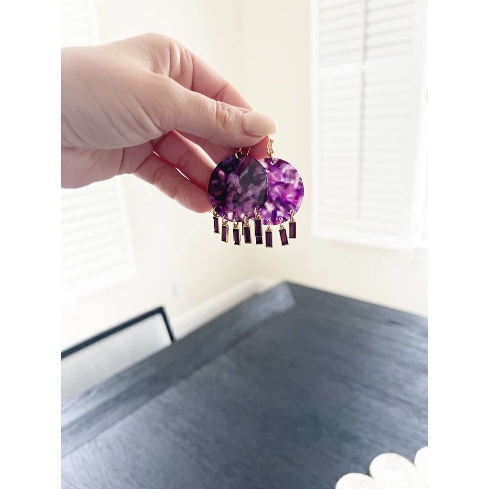 INC Purple Circle Earrings with Drop Crystals - Picture 2 of 7